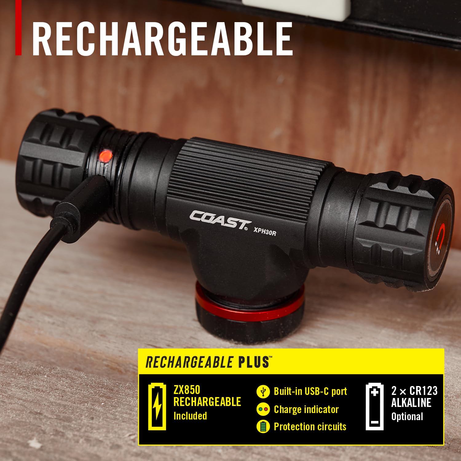 Coast XPH30R 1200 Lumen USB-C Rechargeable Dual Power Headlamp with Twist Focus Beam and Magnetic