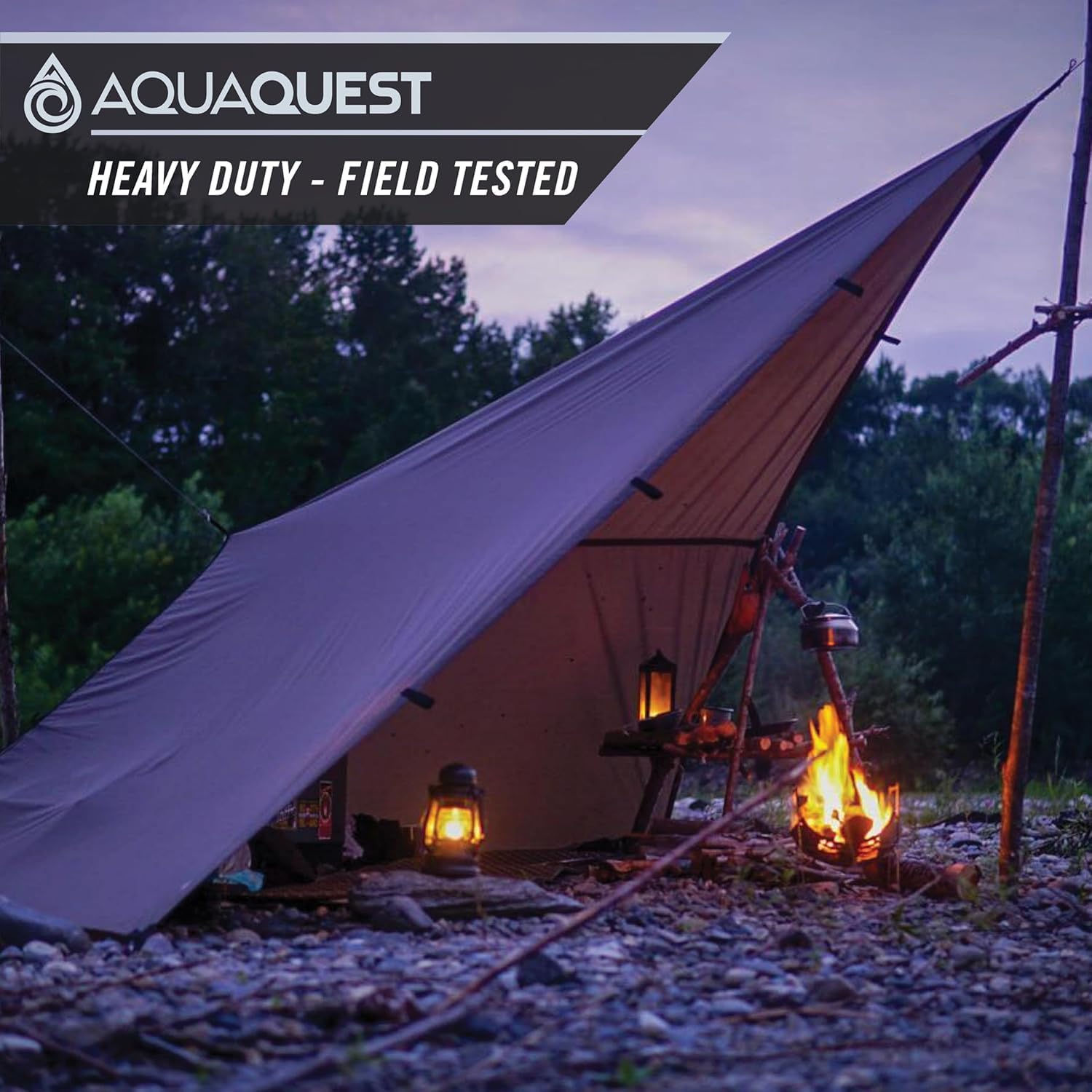 AquaQuest Defender Tarp – Heavy-Duty Waterproof (20,000 mm) Seam-Taped Rain Fly for Camping