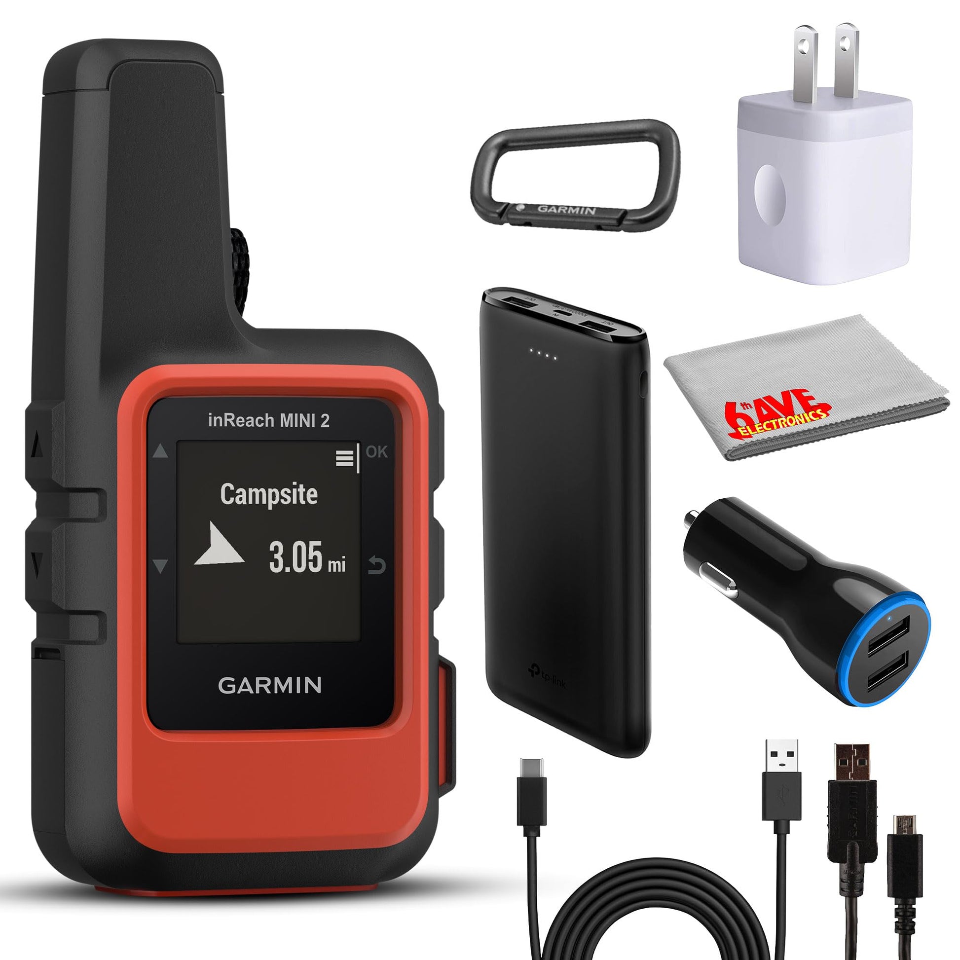Garmin inReach Mini 2 Satellite Communicator (Flame Red) Bundle