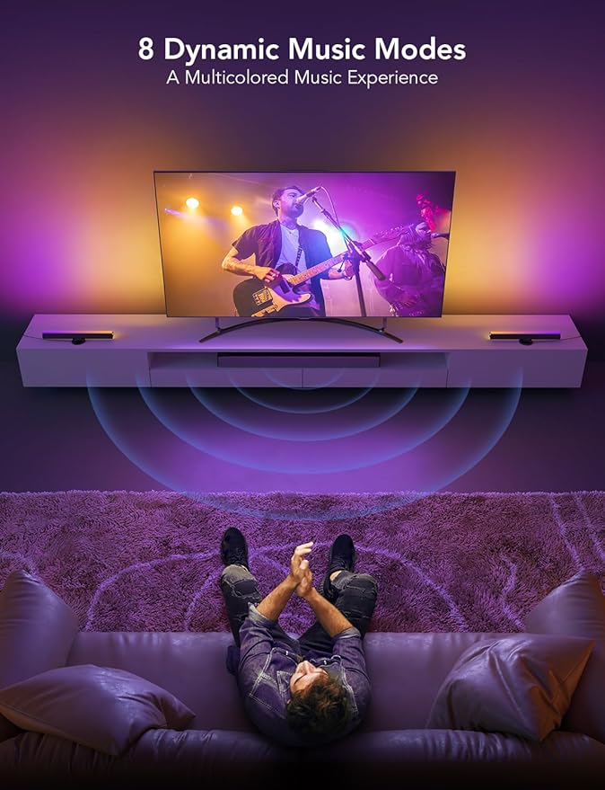 Govee RGBIC Light Bars, 15 Inches WiFi TV Backlight Suitable for 45-70 inch TVs, Smart Light Bars with Multiple Placement Options, Work with Alexa and Google Assistant, Black