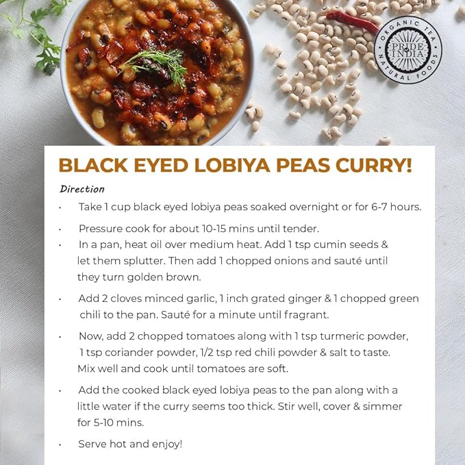 Pride Of India - Indian Whole Black Eyed Peas - Protein & Fiber Rich Lobiya, 3.0 Pound Jar