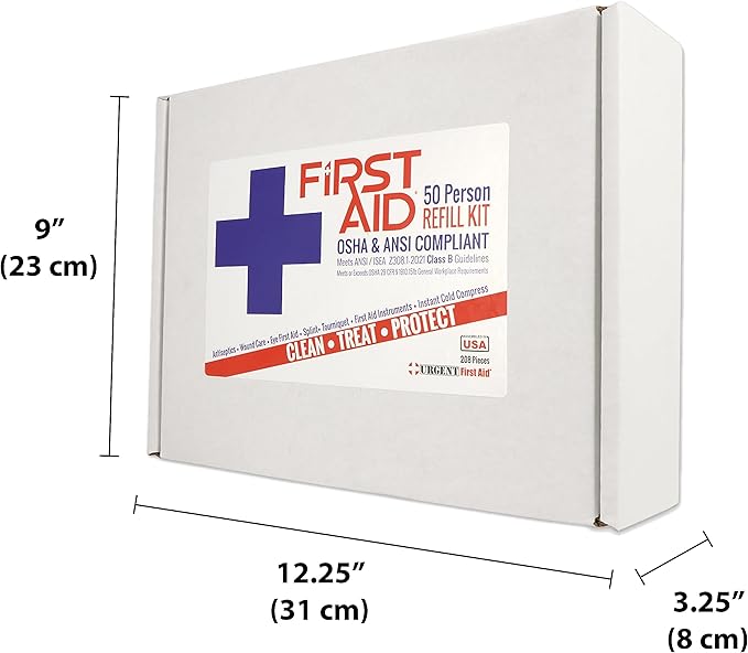 OSHA & ANSI First Aid Kit Refill/Upgrade, 50 Person, 208 Pieces, ANSI 2021 Class B - Includes Splint, Tourniquet, Tools, Single dose and More: Fill Your kit or use to Upgrade to Current regulations…
