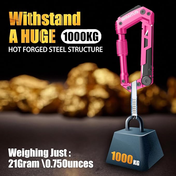 Multitool Carabiner with Pocket Knives, EDC Carabiners, Folding Serrated Knife, Can Bottle Opener, Rope Cutter, Screwdriver, Keychain Knife for Camping Hiking, Gifts for Women/Men (Pink)