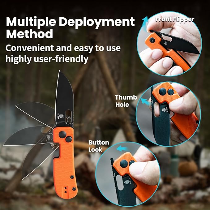 Kizer Banish Folding Knife 2.3 In Nitro-V Steel Blade Pocket Knife with Thumb Hole G10 Handle Button Lock Small EDC Knife, Sharp Camping Survival Hiking Knives for Men Women, V2676A2