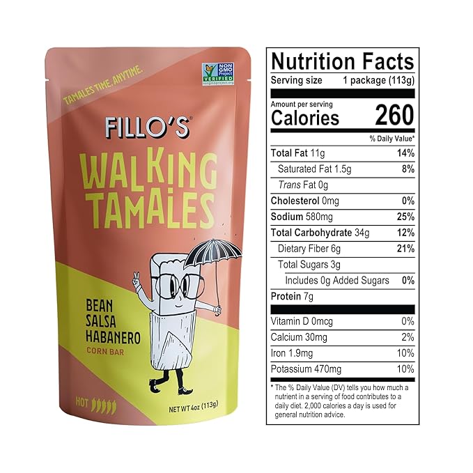 Fillo's Walking Tamales, Savory Variety Pack of 7, Ready-to-Eat Meals, Delicious, Gluten-Free, Preservative-Free, Vegan Friendly, Microwavable, Non-GMO (3 Salsa Verde, 2 Salsa Roja, 2 Habanero)