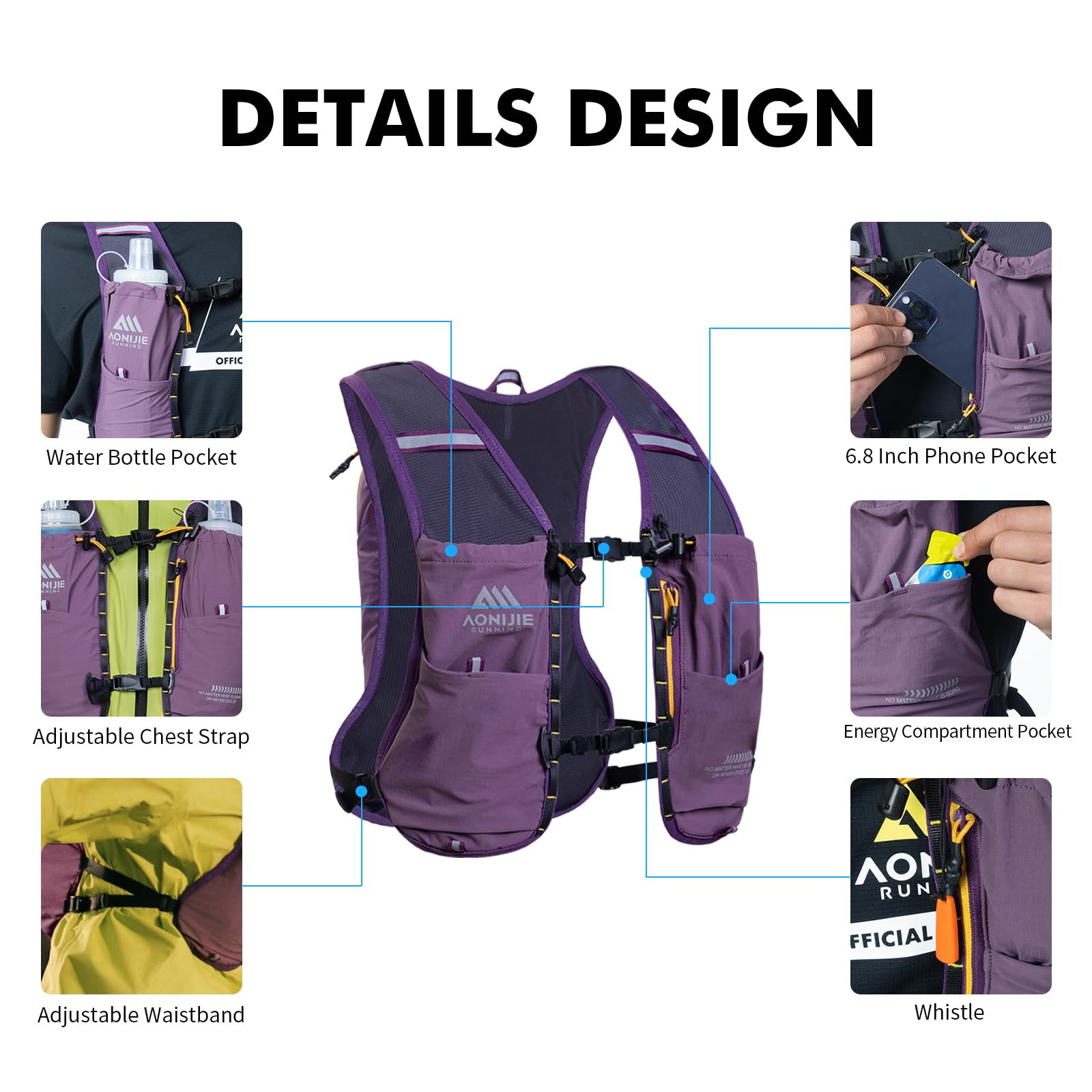 AONIJIE Running Hydration Vest for Women Men 8L Hydration Backpack Hiking