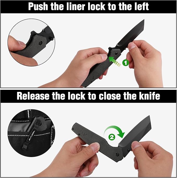 FLISSA Pocket Knife, 3.5" Folding Stonewash Blade Tactical Knife, Micarta Handle, for Outdoor, Survival, Hunting and Camping, Great Gifts for Dad