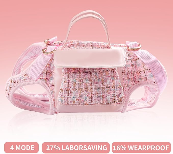 4 in 1 Convertible Dog Lift Harness Backpack, Portable Pet Carrier for Dogs&Cats, Horizontal Design Dog Carrier with Adjustable Back Straps, Dog Harness and Leash Set - Pink Medium
