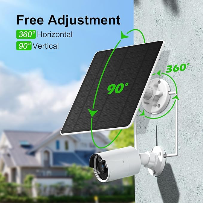 Solar Panel for Security Camera, 5W Solar Panel for Micro USB & USB-C & DC Port Outdoor Rechargeable Battery Camera, Camera Solar Charger with 10Ft Cable, 360° Adjustable Bracket, IP65 Waterproof
