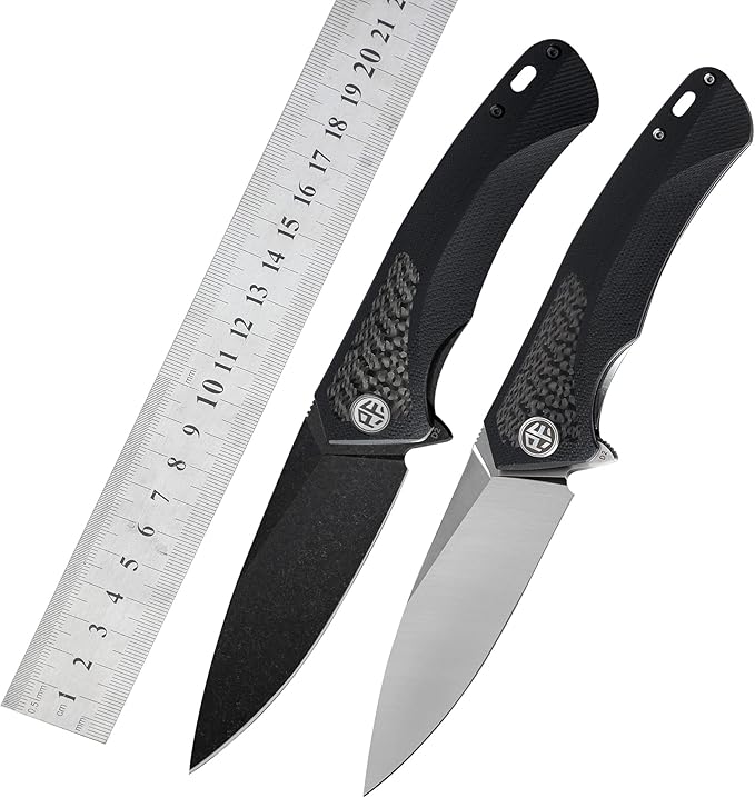 Petrified fish PF838,3.74" Black Stonewashed D2 Blade,166.6g Carbon fiber & G10 Handle Flipper Folding Knife