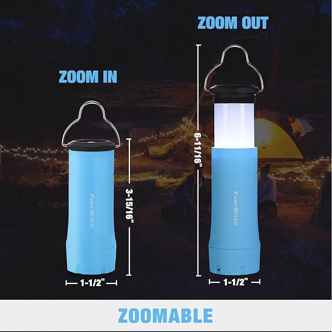 EverBrite 2-in-1 Mini Lanterns and Flashlights, Zoomable Flashlight Lantern Combo with 3 Modes, Camping Essentials, 2PC Battery Powered Lantern for Hurricane, Hiking, Home, Emergency