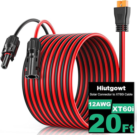 Oududianzi 12AWG XT60i Solar Cable 20FT, Solar to XT60i Cable 3 10 15 25 30 40 50FT, Charging Adapter for Portable Power Station - 20Ft