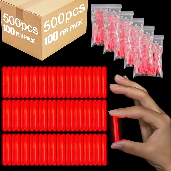 Jenaai 500 Pcs Fishing Glow Sticks Bulk for Bobbers Mini Glow Stick Rod Tip for Fishing Poles Small Glow Sticks for Night Fish Easter Eggs Easter Basket Stuffer(1.5 Inch,Red)