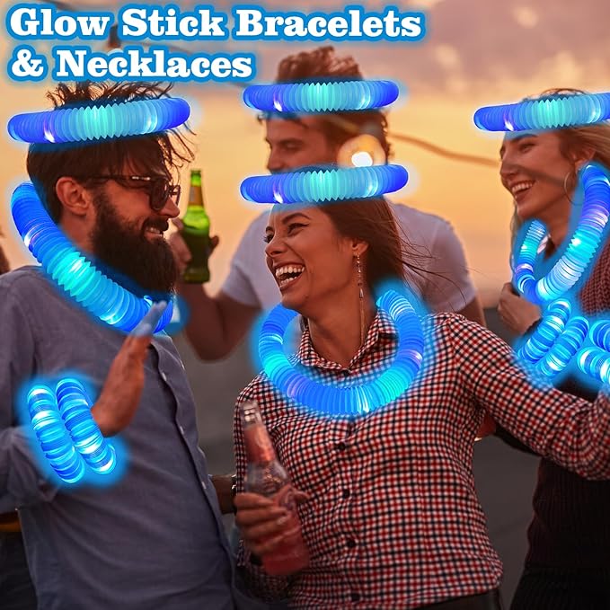 12 PCS Blue Glow Sticks Party Favors for Kids, Light Up Pop Tubes Party Favors for Toddlers, Halloween Party Basket Goodie Bag Stuffer Fillers, Birthday Party Treats Prizes Toy Gifts for Boys Girl