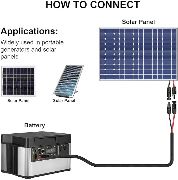 iGreely Connector Solar Panel Cable Kits for Solar Panel RV Marine Boat Portable Solar Generator Power Station 10AWG 60cm/2ft
