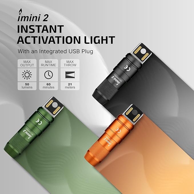 OLIGHT IMINI 2 EDC Rechargeable Keychain Flashlight 2 Pack, 50 Lumens Compact and Portable Mini LED Keyring Lights with Built-in Battery Ideal for Everyday Carry and Emergencies