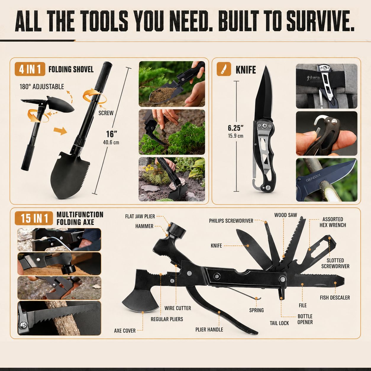 Survival Kit, 250Pcs Survival Gear First Aid Kit with Molle System Compatible Bag and Emergency
