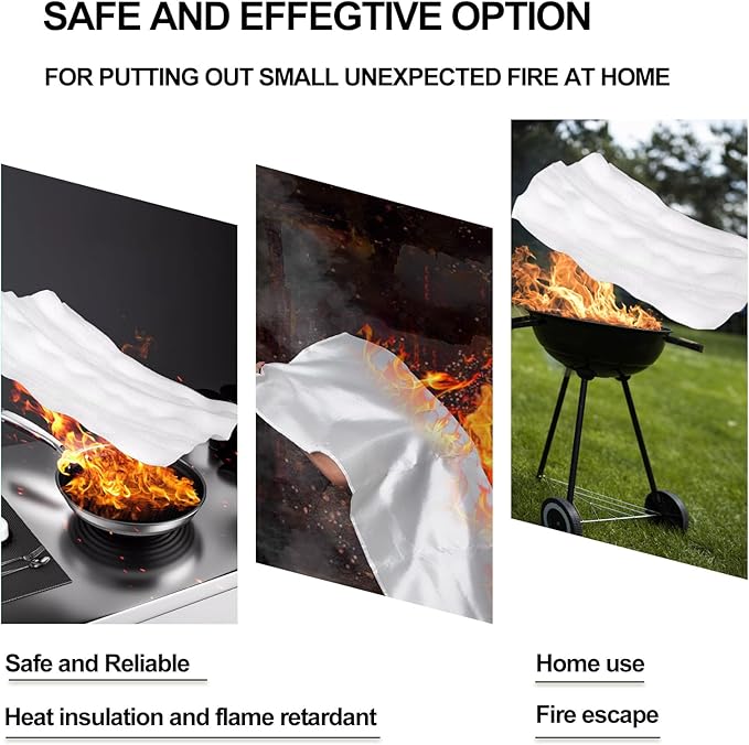 Home Emergency Fire Blankets 47??x 47??Fiberglass Fire Blankets Essential Emergency Fire Blankets for Home and Kitchen 2 Packs