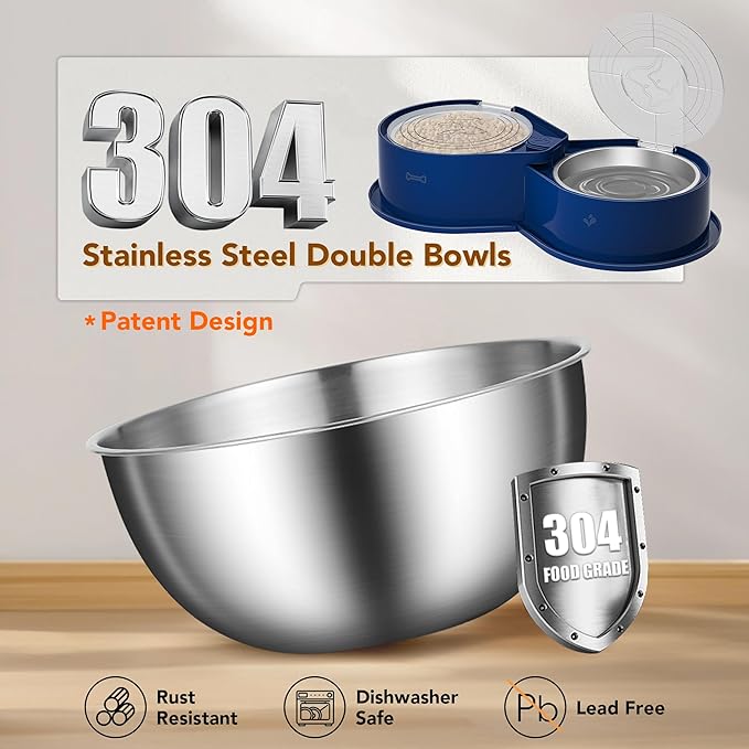 Stainless Steel Dog Bowl Set with Lids, 304 Metal Dual Food & Water Bowls for Dogs & Cats, Large Capacity Pet Feeder with Cover Keeps Food Fresh, Anti-Skid Dog Dish for Small/Medium/Large Pets