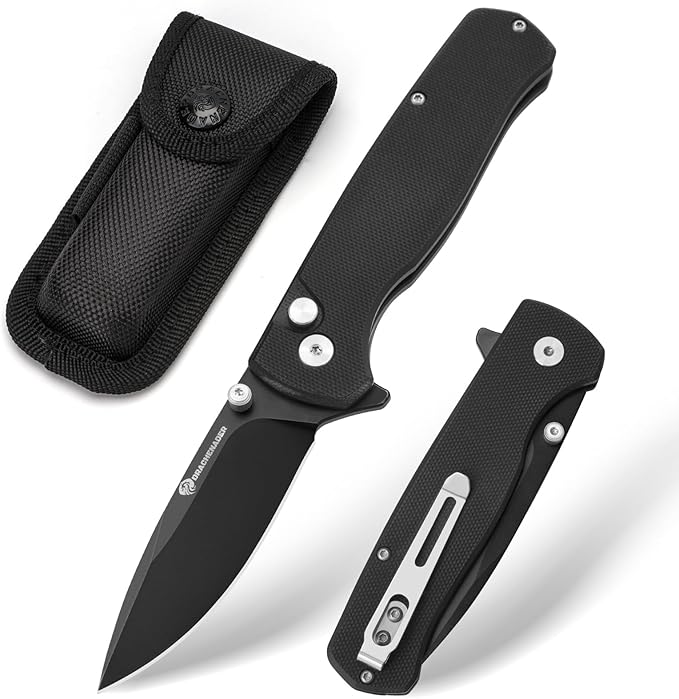 14C28N Pocket Knife for Men with Button Lock Safety Switch Y-M Tactical Folding knife with Clip, G10 Handle and Versatile Nylon Sheath for EDC, Camping, Hiking