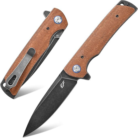 Eafengrow EF973 Folding Knife, D2 Steel Blade Micarta Handle Scale Pocket Knife Folder for Working Camping Hiking EDC Tool Knife(brown)