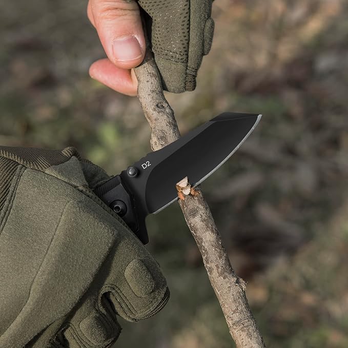 FLISSA Small Pocket Knife, 2-3/4" D2 Steel Blade, EDC Folding Knives, Ebony Wood Handle with Clip, Mini Knife with Liner Lock for Everyday Carry Camping Survival Hiking, Great Gifts for Dad