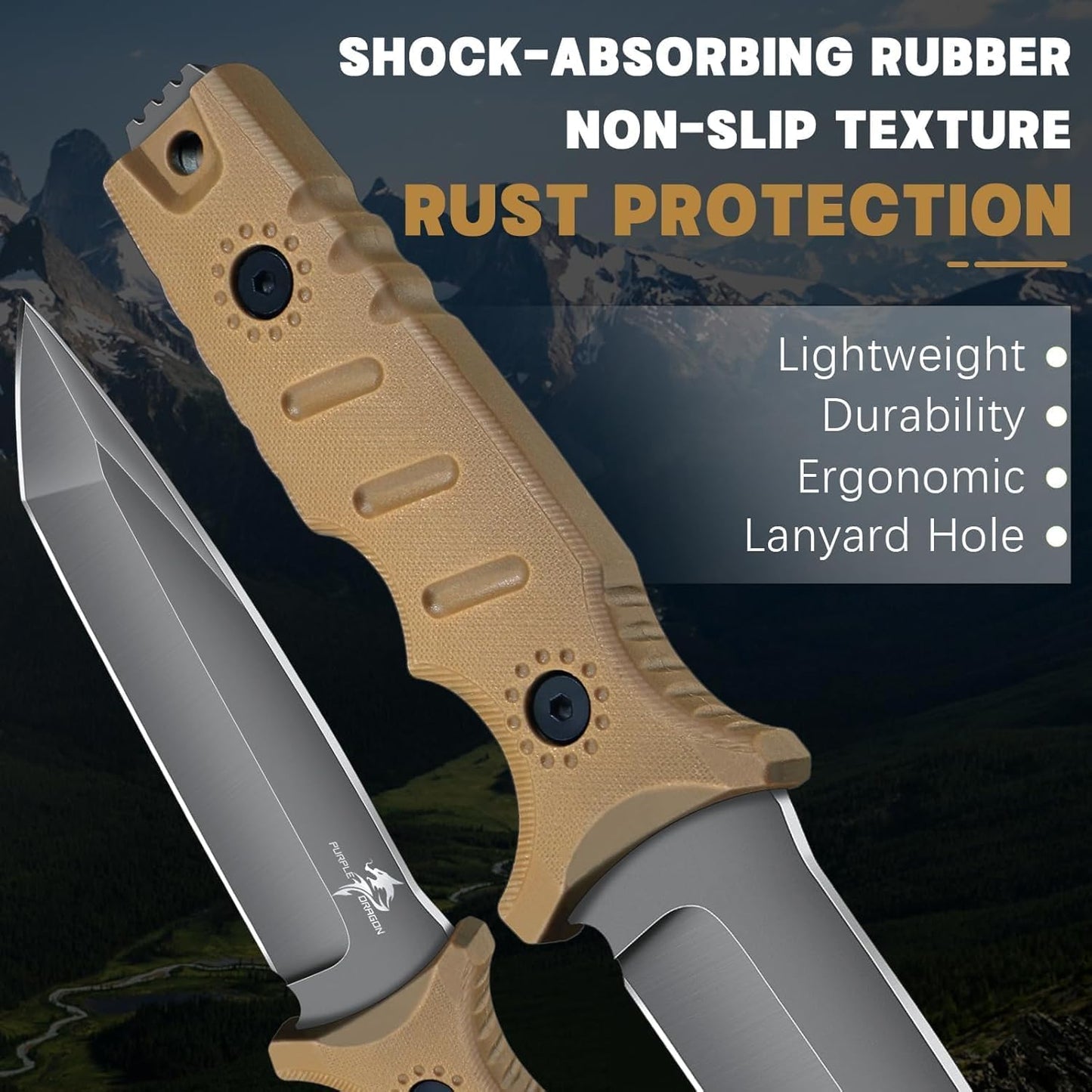 Purple Dragon Full Tang Fixed Blade Tactical Knife with Sheath
