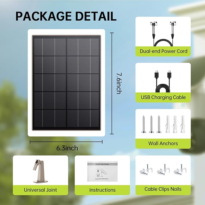 8W Solar Panel for Trail Camera with Build-in 44.4Wh Rechargeable Battery, Comes with 360°Adjustable Mounting, 6V/12V DC & USB-C Port for Outdoor Camera, Trail Camera, Type-C Device IP66 Waterproof