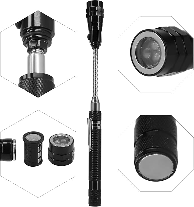 Magnetic Telescopic Elastic Neck Picking Tools, Portable Expandable Magnetic Telescopic LED Flashlight Magnetic Pickup Tools Work Lights Flashlight Magnetic, Outdoor Multi-Purpose Flashlight