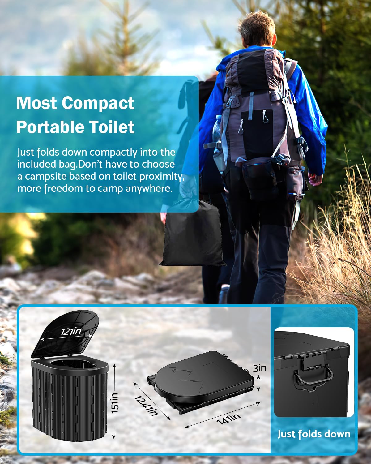 Portable Toilet, Upgraded 15'' toilet With Removable Paper Holder, Camping Toilet With A Load