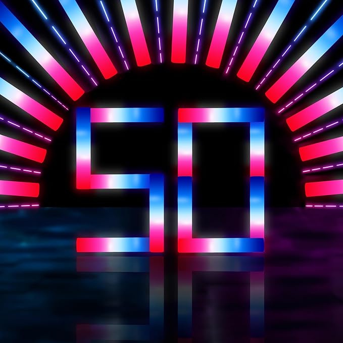 50Packs 3 Colors Foam Glow Sticks Red White Blue, Patriotic Events Parades, Party Decorations, Light up Glow in Dark Bulk Supplies For Party,Wedding,4th of July,Campaign Night