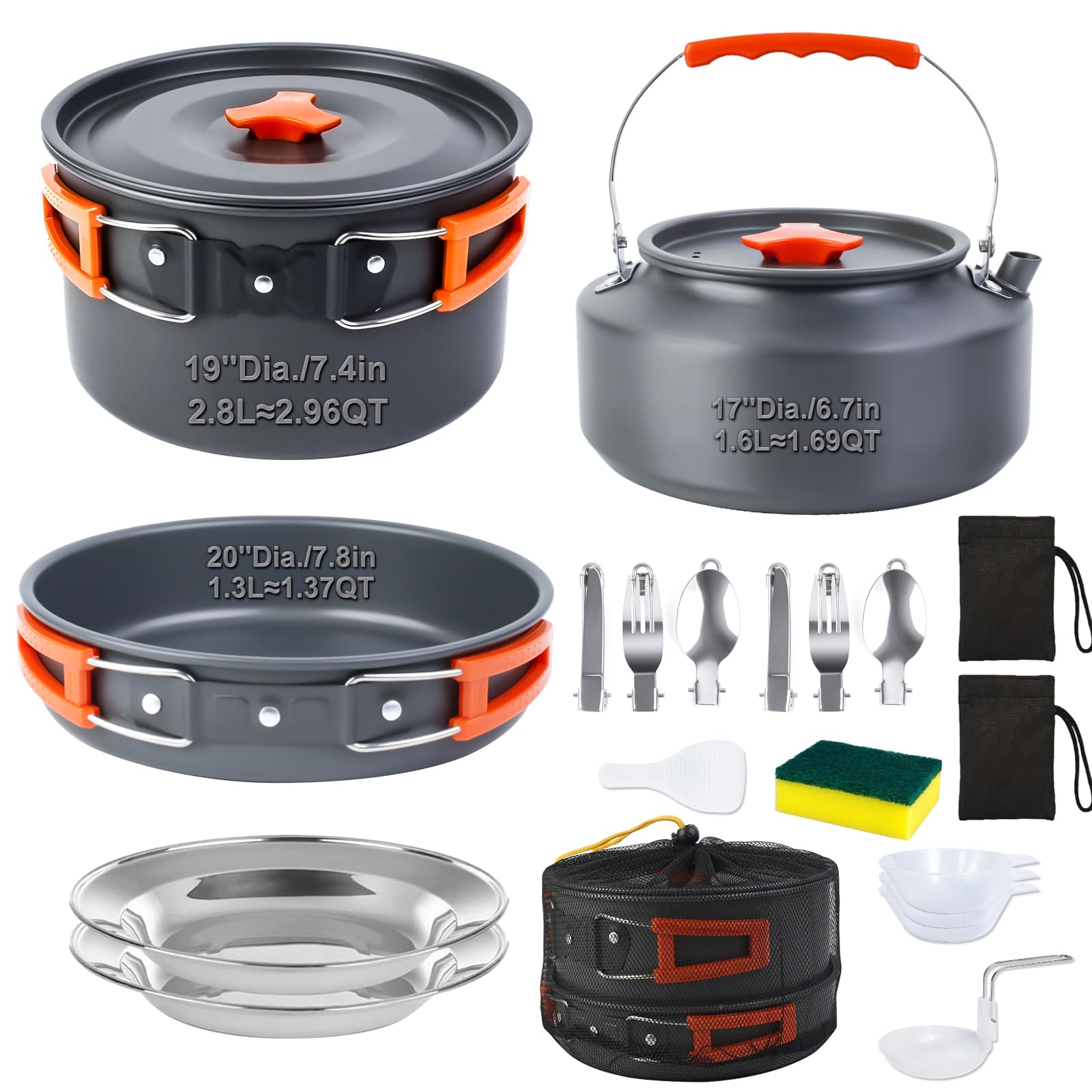 DINITHRON 18-Piece Large Capacity Camping Cookware Set Aluminum Mess Kit
