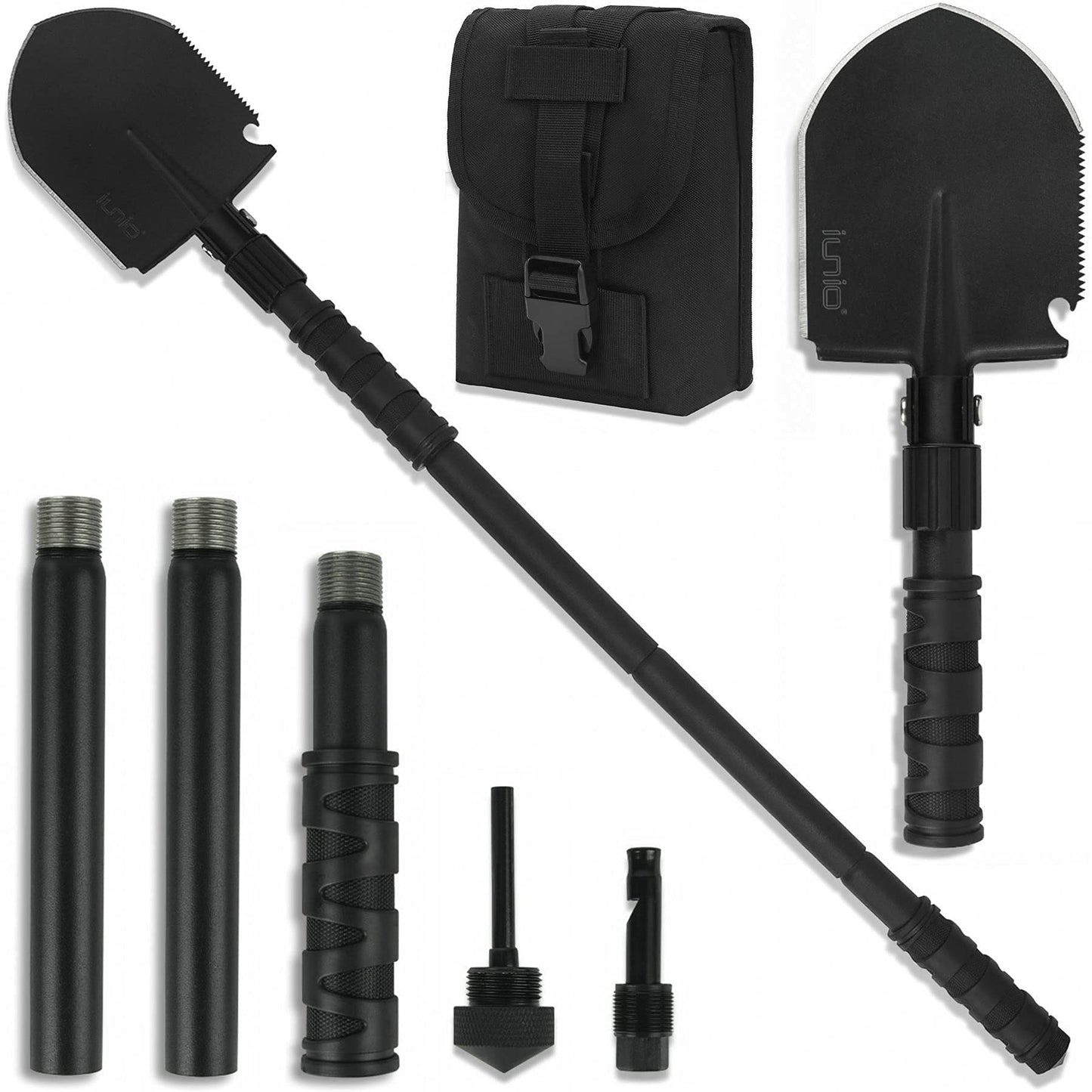 iunio Folding Camping Shovel 31in, Heavy-Duty Carbon Steel Survival Shovel