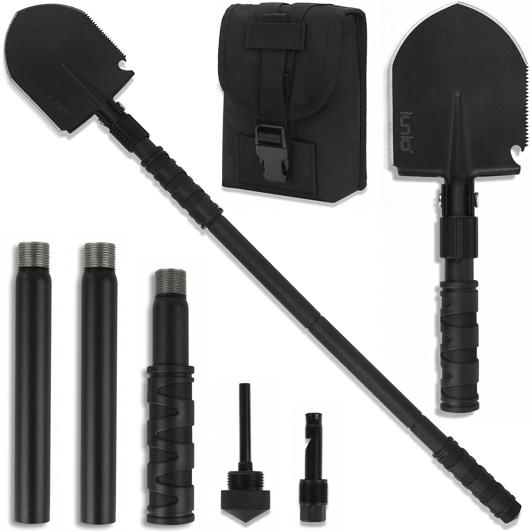 iunio Folding Camping Shovel 31in, Heavy-Duty Carbon Steel Survival Shovel