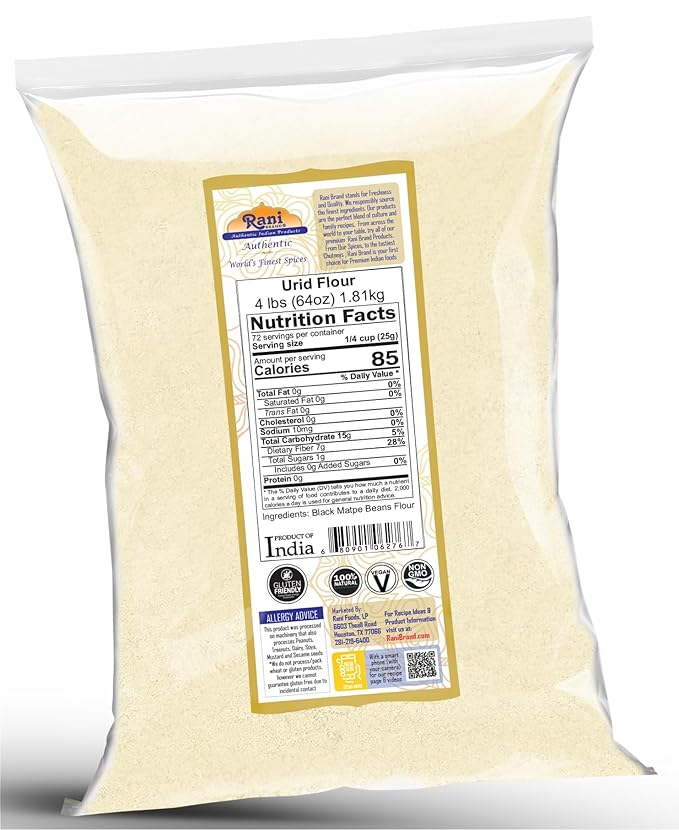 Rani Urid/Urad Flour (Black Matpe Beans Flour) 64oz (4lbs) 1.81kg Bulk ~ All Natural | Vegan | Gluten Friendly | NON-GMO | Kosher | Indian Origin