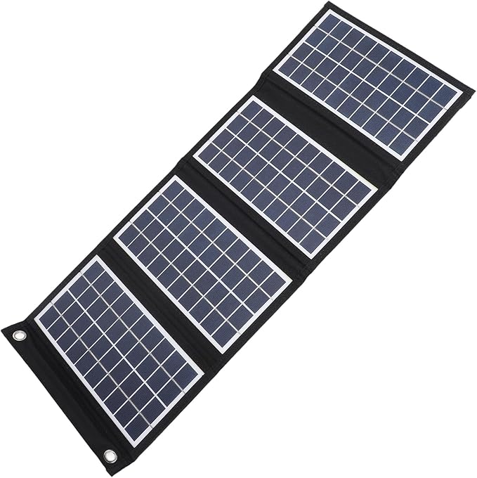 Portable Solar Panel, 30W 5V Foldable Solar Panel Charger with Dual USB Outputs, 4 Fold Water Proof Solar Panel with 2 Hooks, for Outdoor Camping Trip