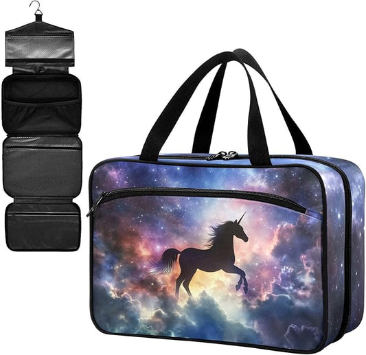 Fustylead Beautiful Unicorn Silhouette in Galaxy Nebula Cloud Large Medicine Bag Travel Pill Bottle Organizer with Zipper, Empty First Aid Bag for Camping Hiking Outdoors