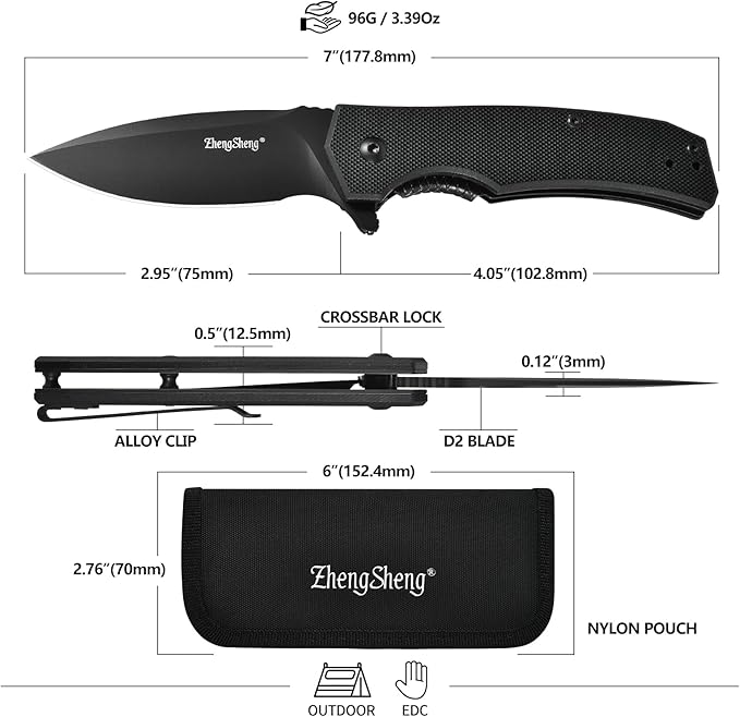 Praxis Pocket Knife, 2.9" D2 Steel Folding Knife with G10 Handle PVD Titanium Coating Blade Lightweight for every day carry.