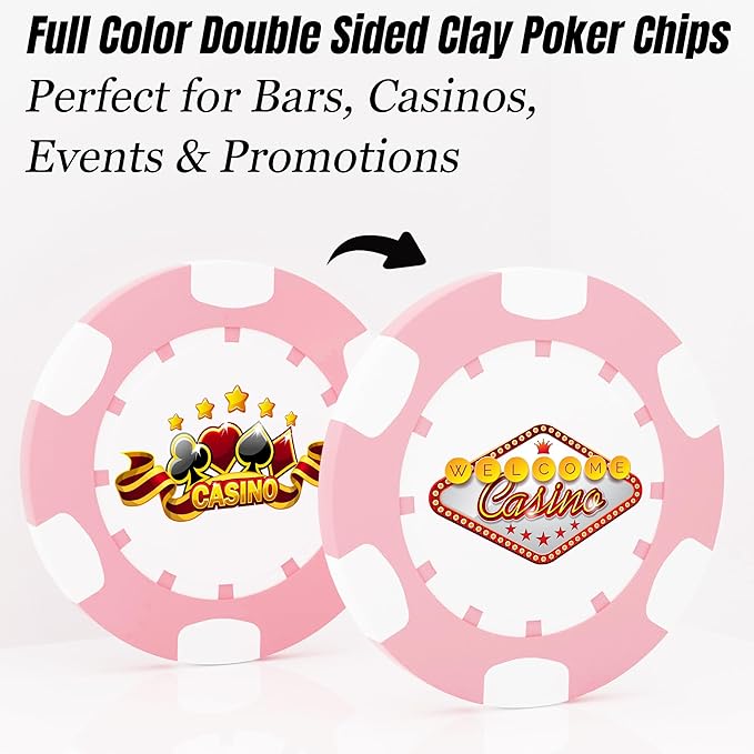 25 Custom Clay Poker Chips, 40mm Heavy 11.5g Casino Sized Personalized Poker Chips with Your Logo, Image or Text, Custom Drink Tokens for Bar, Party, Tournaments, Golf Club or Events