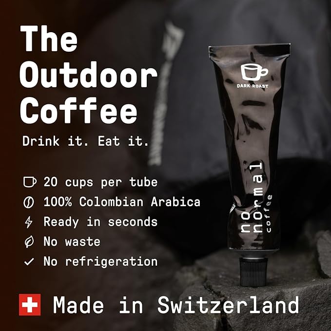 No Normal Dark Roast, Instant Coffee Paste (20 Cups x 3) – The Outdoor Coffee – Swiss-Made, Fairtrade Arabica Beans, Liquid Concentrate Alternative-Slightly Sweetened [3 Pack, 60 Cups Total]