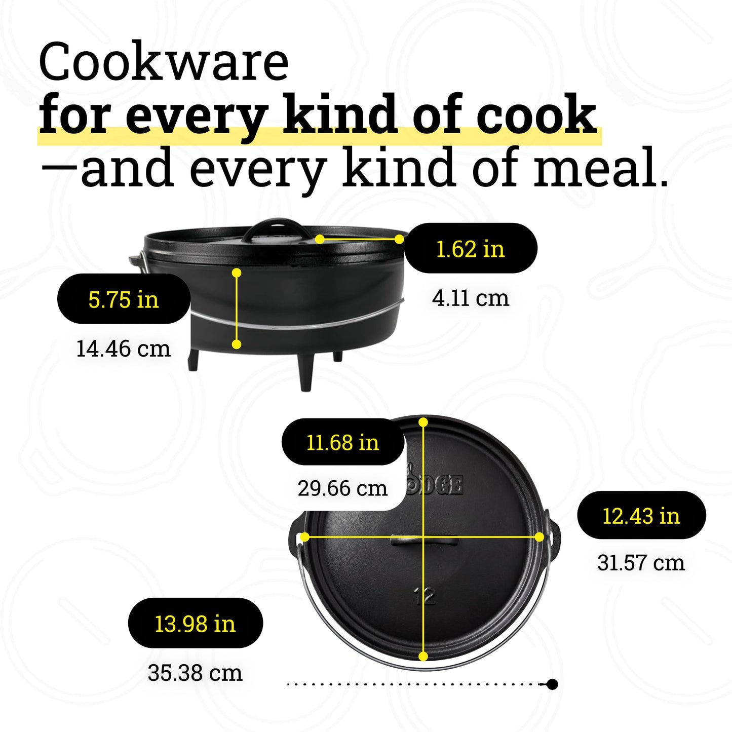 Lodge Seasoned Cast Iron Camp Dutch Oven with Lid - 6 Quart - Dual Handles - Seasoned Cast Iron