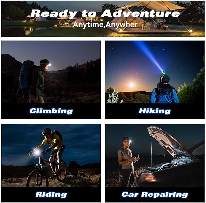 Rechargeable Headlamp Flashlight,Super Bright LED Head Torches,Sensor Control, 6 Light Settings, IPX5 Waterproof & Lightweight, Ideal for Camping, Running & Hiking Outdoor (2, Orange)