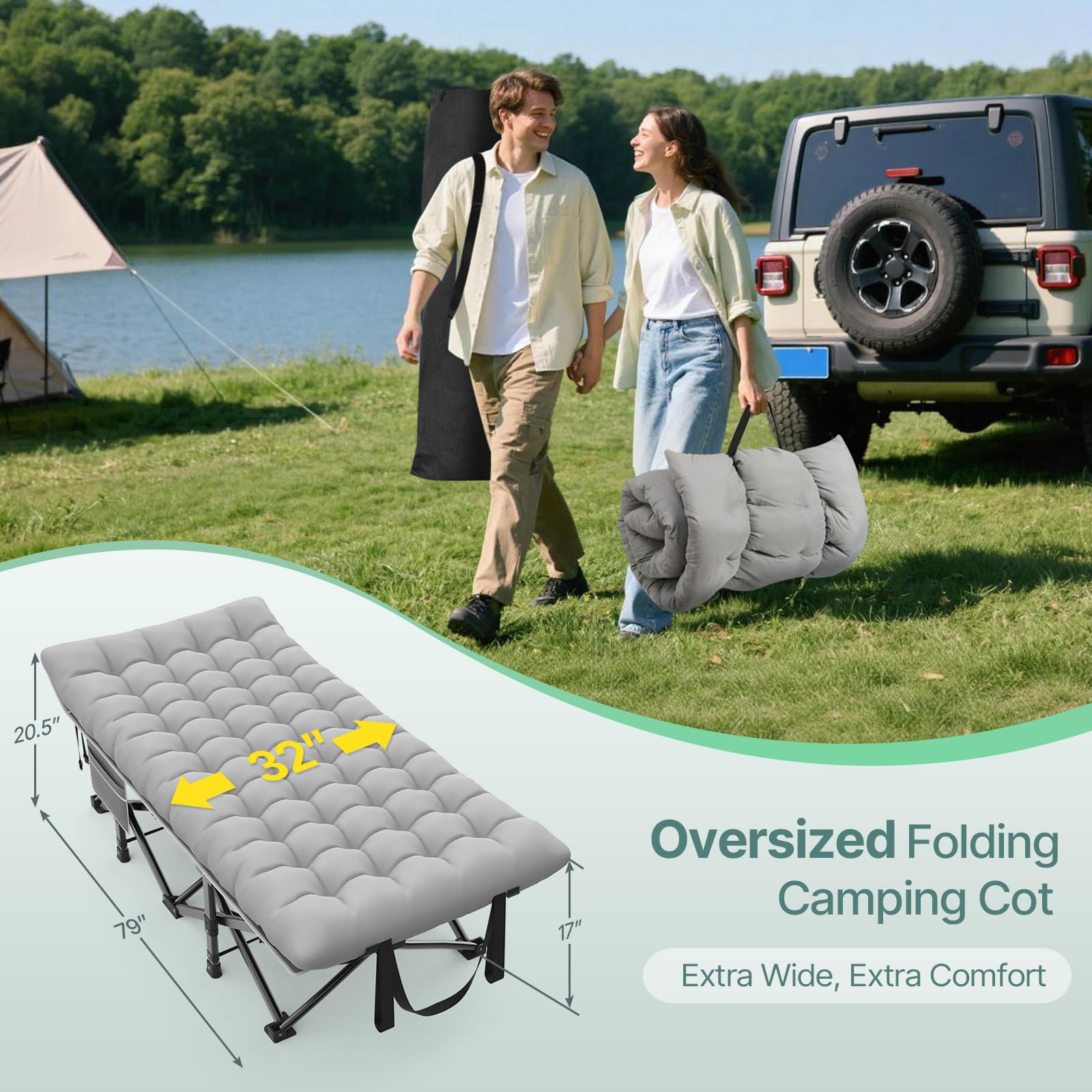 Suteck 32" XXL Folding Camping Cot, 900LBS Heavy Duty Sleeping Cots