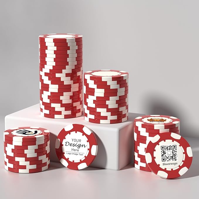 50-500 Custom Clay Poker Chips for 7 Colors,Imprinted in Full Color with Your Logo,Image or Text,40mm Heavy 11.5 Grams,Customized Drink Tokens for Bar,Party,Business Card,Golf Club or Events