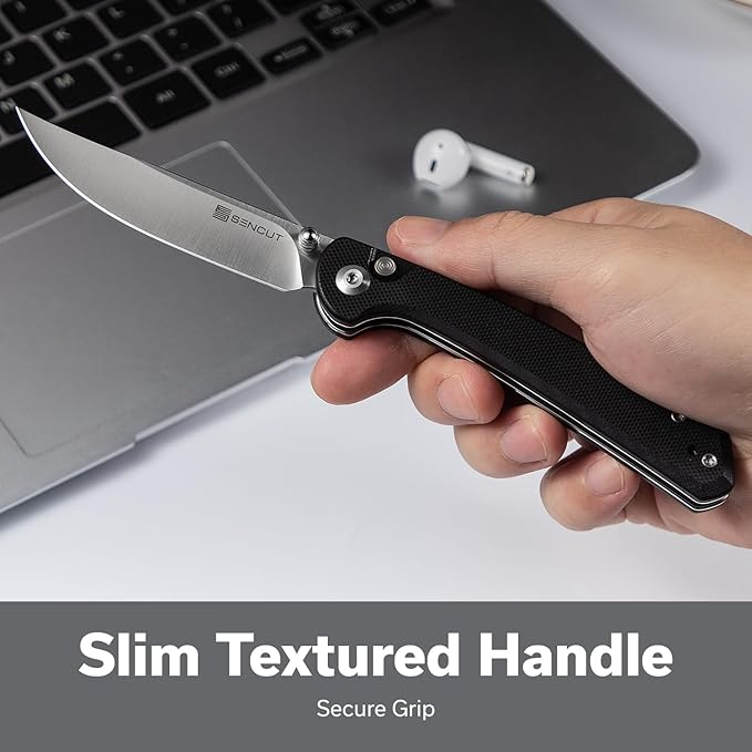 SENCUT Skelfin Pocket Knife for EDC, Folding Knife with 3.3'' Blade & G10 Handle, for Camping Hiking S25007-2 (Black)
