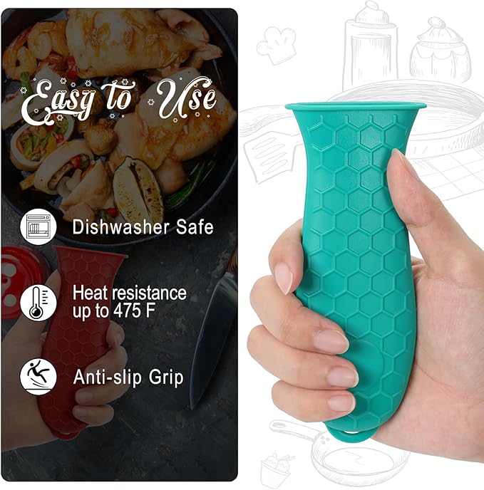 Joyhalo Cast Iron Skillet Handle Covers, 6 Pack Heat Resistant, Silicone Pot Handle Sleeve Covers, Aqua