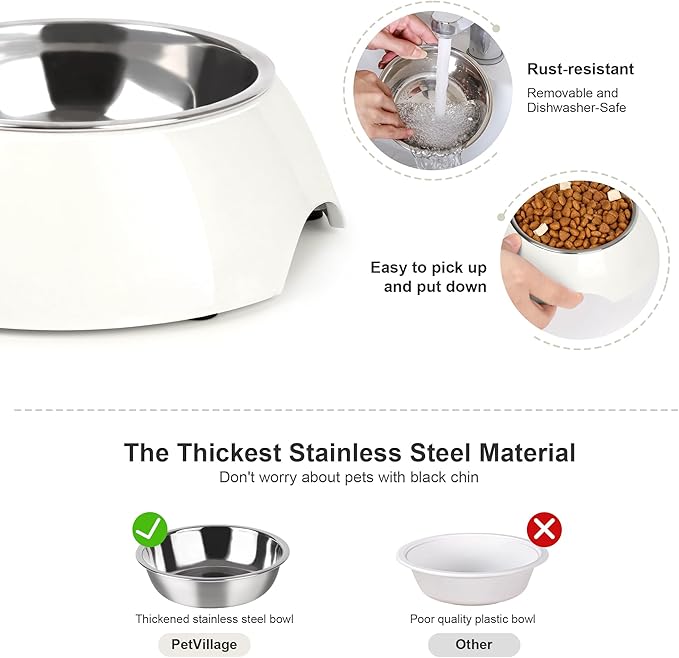 Stainless Steel Dog Bowls Set – Dual Non-Slip Pet Dishes with 2 Small (4oz*2) Bowls & Durable Resin Stand,Food & Water Feeder for Puppies and Kittens– White