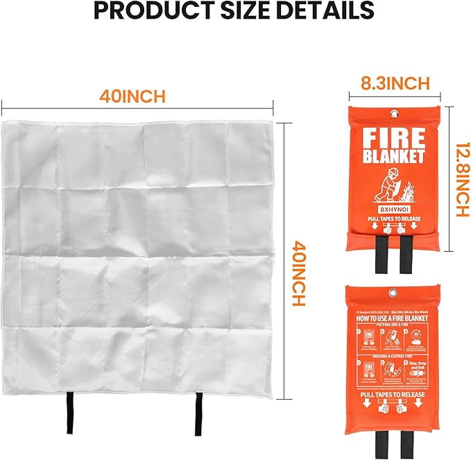 Fire Blanket for Home and Kitchen, 4 Pack 40"x 40" Emergency Fiberglass Fire Blanket with High-Visibility Orange Bag for Car, Camping, Warehouse Fire Survival Safety,