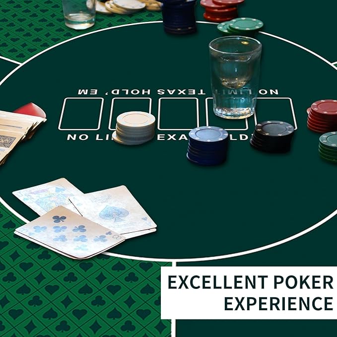 nuveti 24/31/39/47/55/63 inch Square Foldable 6-Player Texas Poker Card Tabletop Layout Portable Anti-Slip Rubber Board Game Mat Texas Hold'em Poker Mat for Family Game, Casino, Party