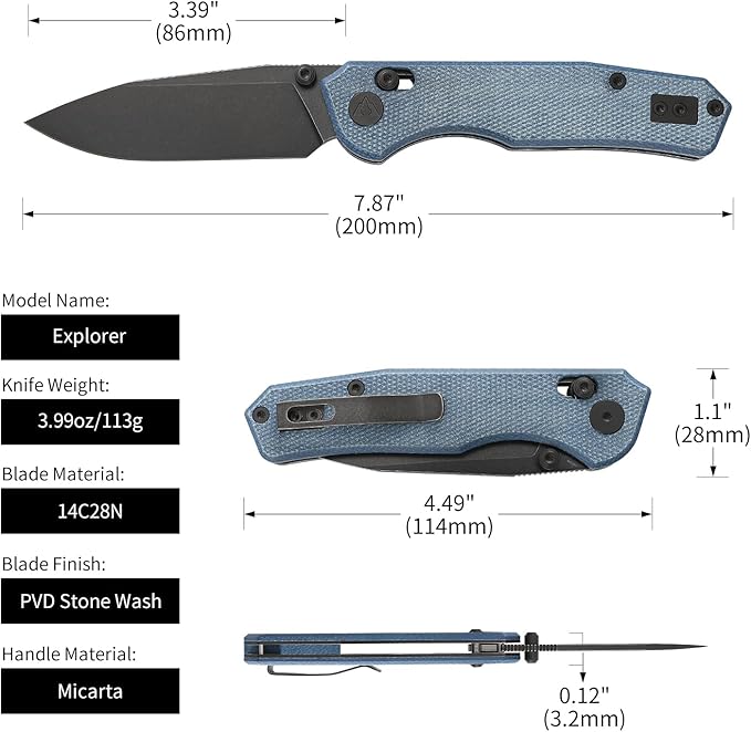 CMB Explorer Micarta Handle 14C28N Steel Blade Crossbar Lock Knife Pocket Folding Tactical Survival Camping Hiking Outdoors EDC Knife with Pocket Clip for Men Women CMB-18 (CMB-18E)